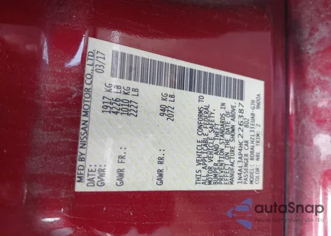 2017 Nissan Altima 2.5 Sr z USA, uszkodzony, nr VIN 1N4AL3AP4HC226387